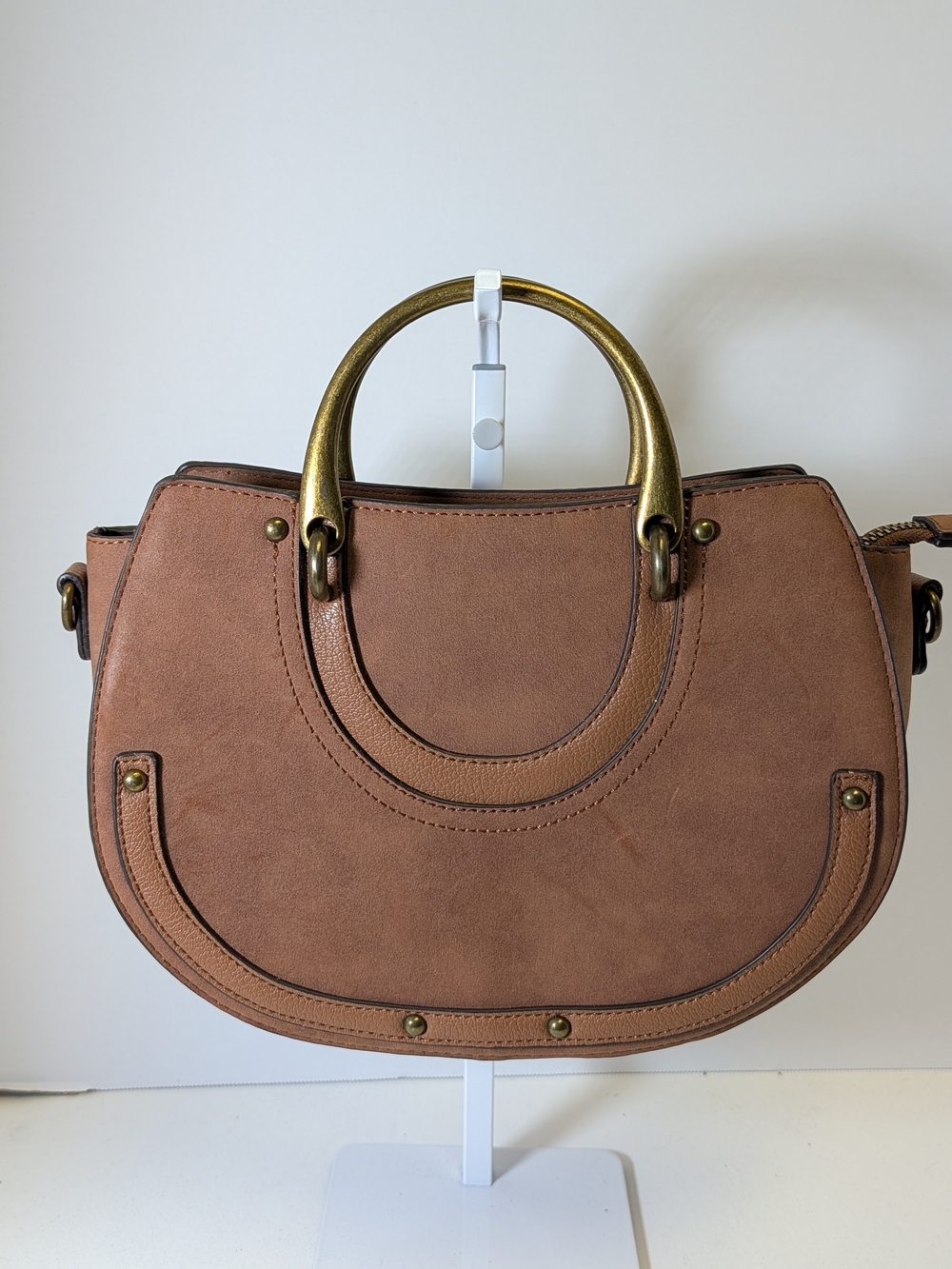 Charming Charlie Tan Brown Crescent Satchel with Gold Handles